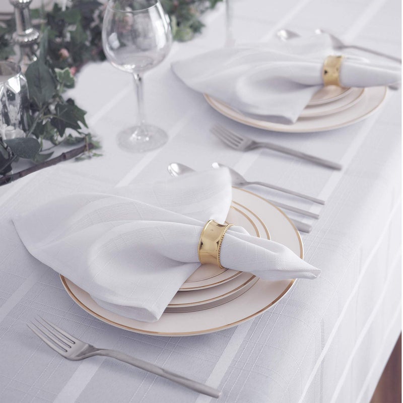 Newbridge 52 x 70 Inch Rectangle Fabric Tablecloth, Elegance Plaid, 100% Polyester, No Iron Soil Resistant Dining Room, Party and Banquet Table Cover, Solid Textured, White - Image 3